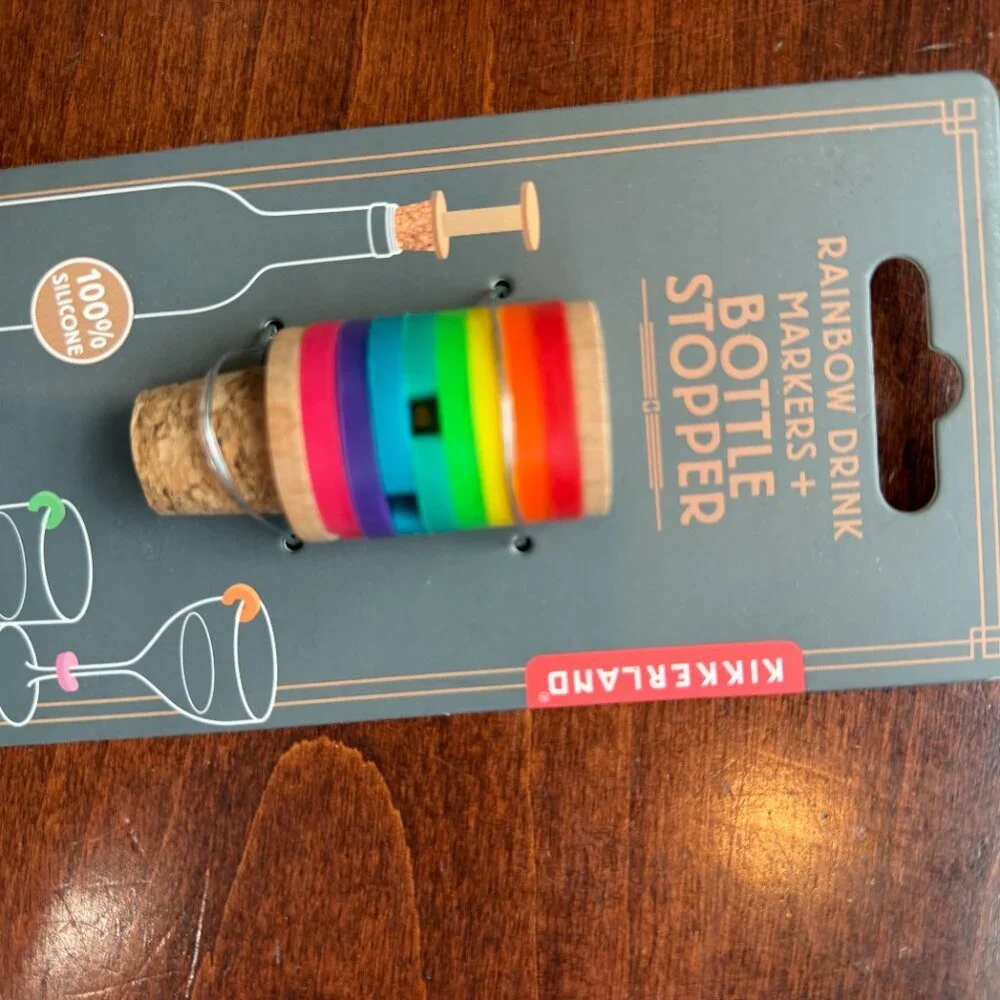NEW Kikkerland Rainbow Drink Markers & Bottle Stopper Silicone